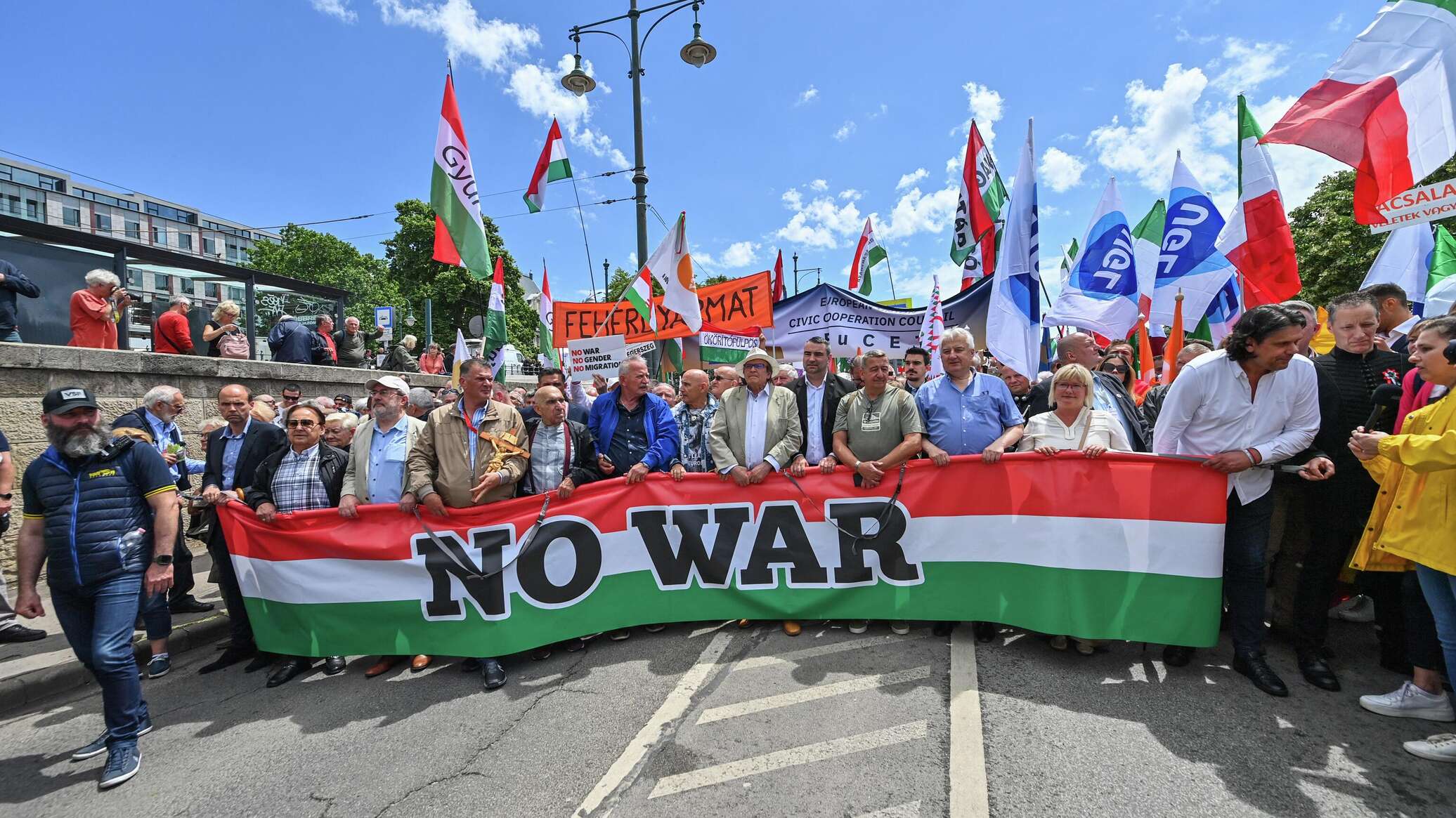 Hungary’s Orbán stages ‘peace march’ in show of strength ahead of EU elections