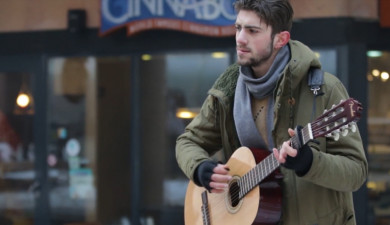 Musician under open sky